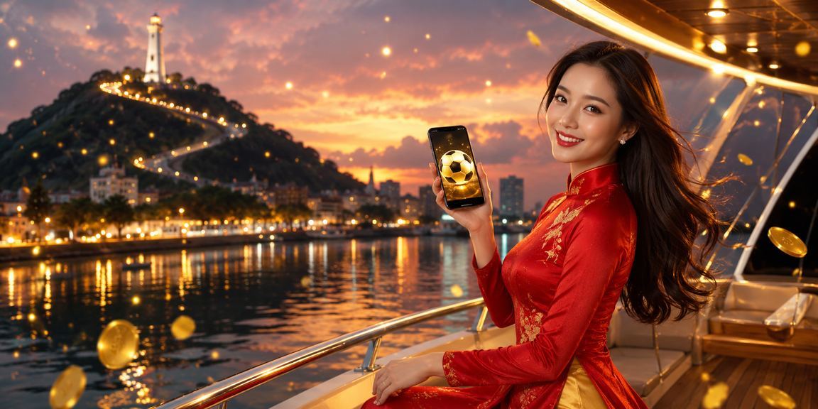 Cô gái áo dài xem kết quả xổ số và thể thao tại Vũng Tàu trên điện thoại